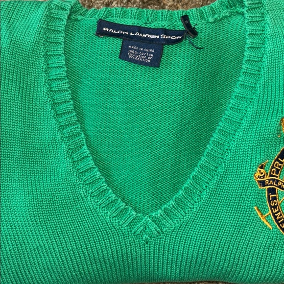 Sold ❌Ralph Lauren Green V-Neck Sweater with Crest - Picture 6 of 6